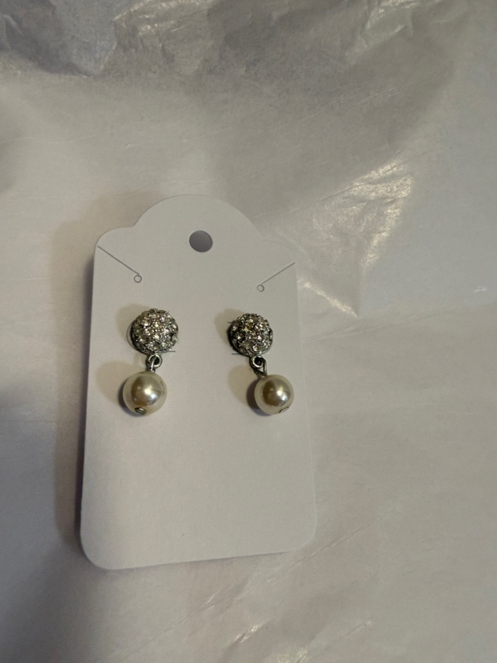 David's Bridal Silver Crystal Ball and Pearl Drop Earrings